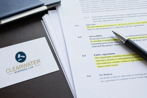 Restrictive covenant agreement with highlighted clauses reviewed by Clearwater Business Law attorney